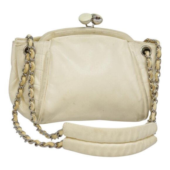 CHANEL Matelasse Chain Shoulder Bag Leather Beige Silver CC Auth bs18463 - Picture 1 of 16